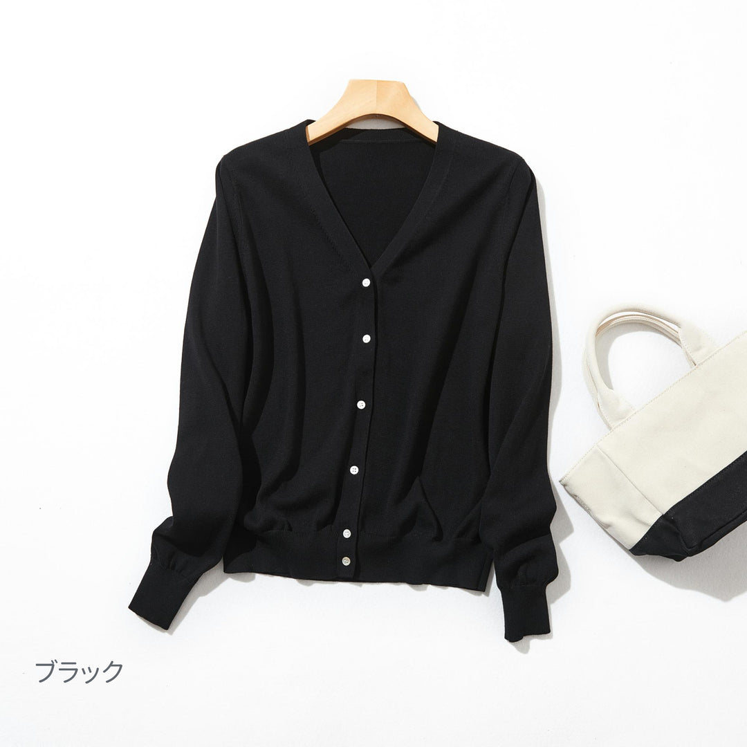 【5％OFF】 ココだけの自信作年中愛用！コットン100％長袖Vネックカーデ トップス