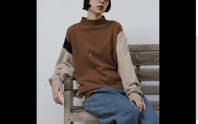 上品で雰囲気を醸し出す配色セーター　前後２wayセーター　ウールセーター ハイネック ニット　251006-1