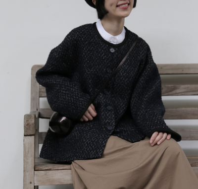 上質に寄り添う、ツイードの羽織りジャケット 　イタリア産上質ウール生地使用　ツイードコート　251008-1