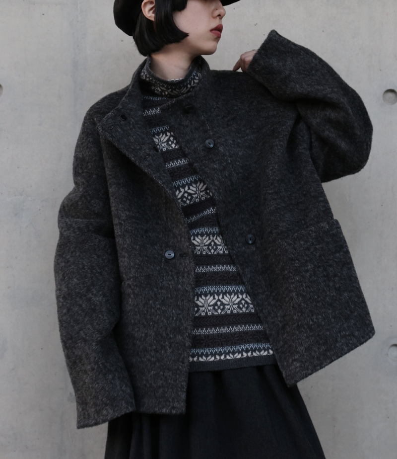 熟練の技が光る、総手縫いウールハイネックコート　ウールコート　251131-1