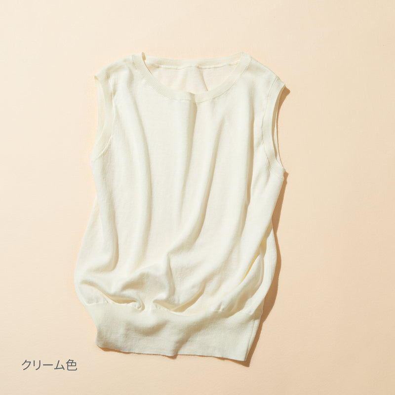 大人の毎日を彩る「実力派」ノースリーブニットトップス　コットン100％　220505