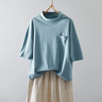 気付けば手に取る　コットンカットソー  ボトルネック7分袖Tシャツ　カットソー 220601