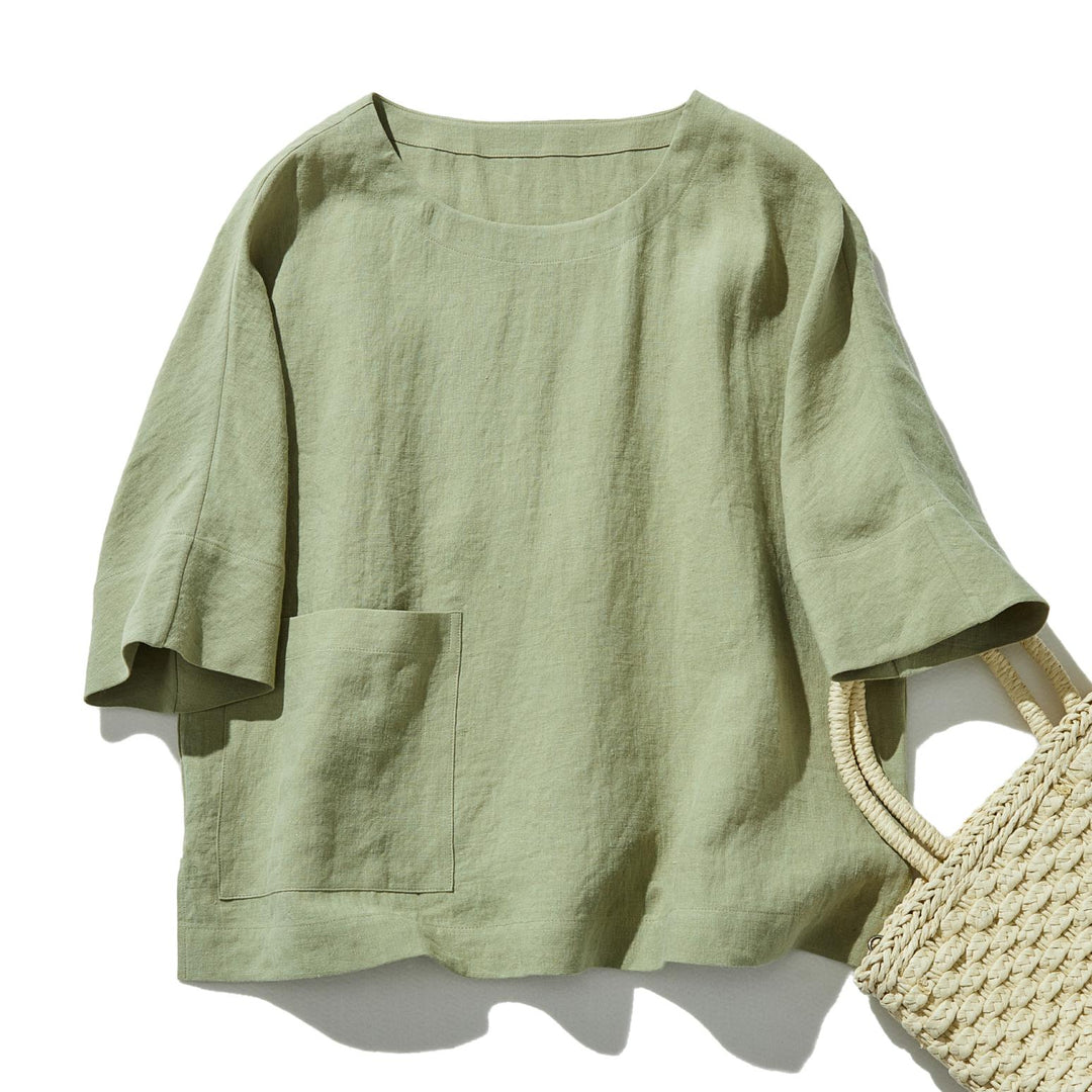 Oval pippi 新品 リネン ブラウス ゆるっと差の付くリネントップス 五分袖ブラウス 230402 – fall