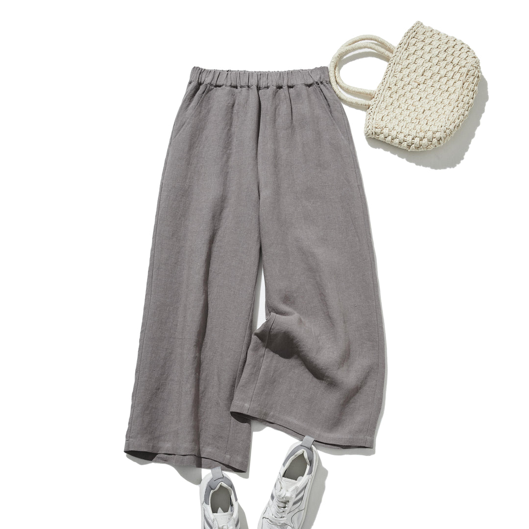 ♪秋もリネンのパンツ(*ˊᗜˋ*) 2025新色】ウエストが楽な着やせワイドパンツ リネンロング