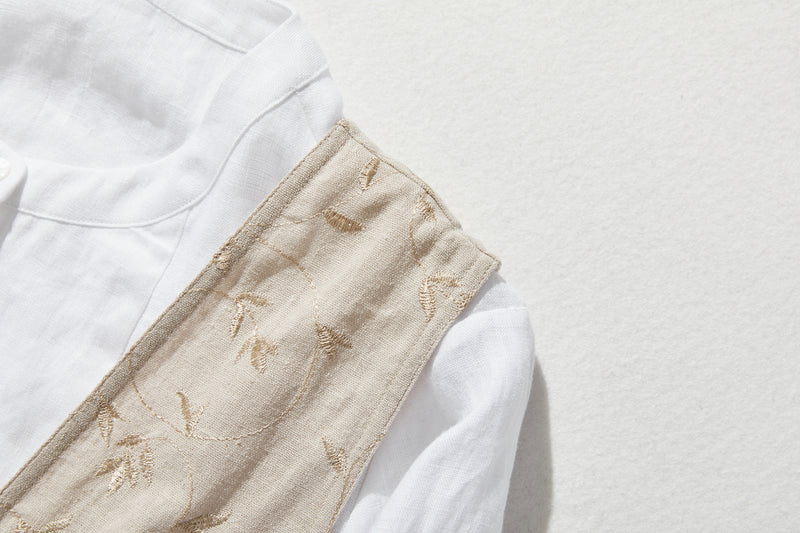 シルエットで魅せる、上質感のある刺繍生地ジャンパースカート　コットンリネン 　230930-2