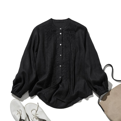 上品な佇まいと、心地よい着心地を兼ね備えた一枚　ピンタックシャツ　リネンシャツブラウス　251007