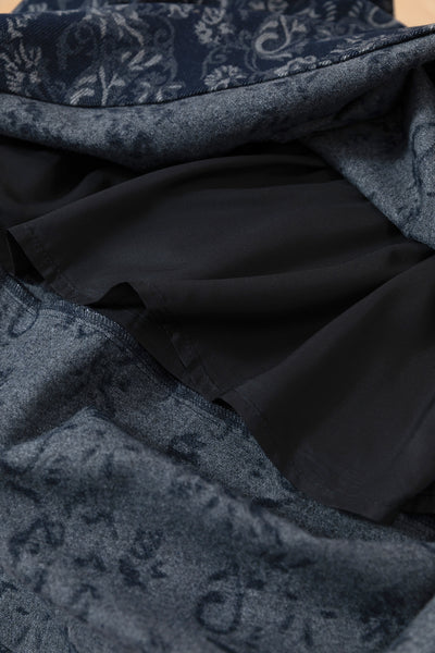 【秋冬の定番】ボリュームシルエットが華やか！エレガントな柄スカート 紺色　251112-1