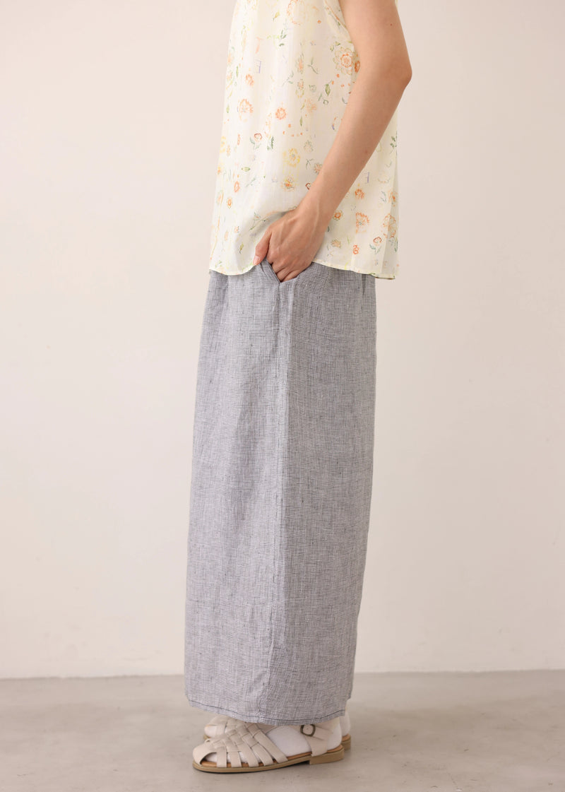 心地よさとおしゃれさを両立したワイドパンツ　千鳥格子織リネン100％　9分丈パンツ　ズボン　250901-2