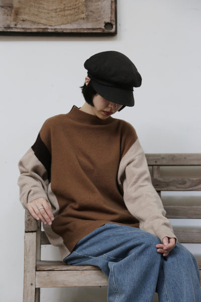 上品で雰囲気を醸し出す配色セーター　前後２wayセーター　ウールセーター ハイネック ニット　251006-1