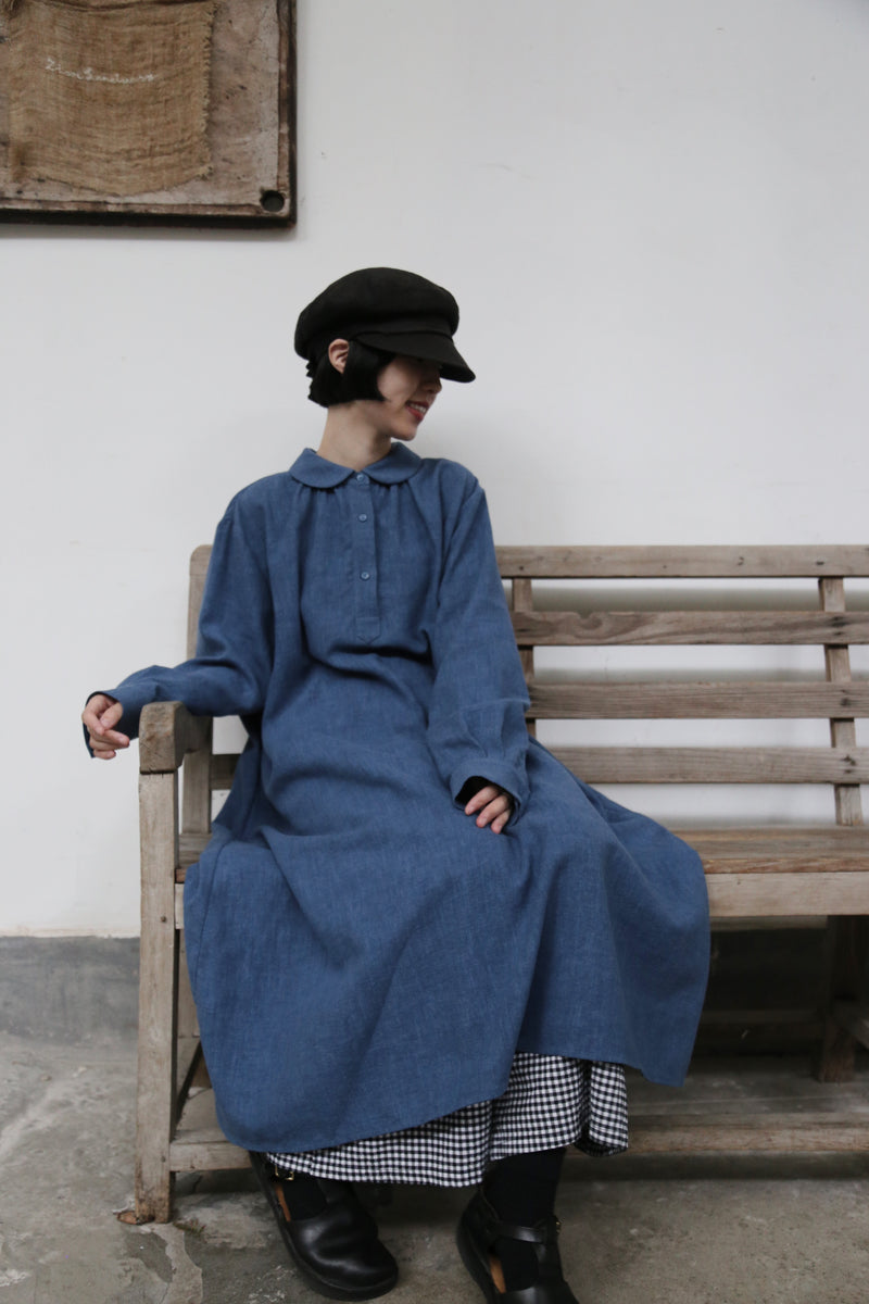 大人の上品な可愛らしさを演出 丸襟ワンピース　ロングワンピース　リネンワンピース&nbsp; 　250918