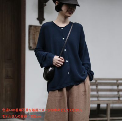 季節の移り変わりに寄り添う　コットン100％カーディガン　ニット　ライトグレー250917-1