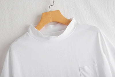 気付けば手に取る　コットンカットソー  ボトルネック7分袖Tシャツ　カットソー 220601