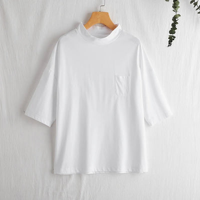 気付けば手に取る　コットンカットソー  ボトルネック7分袖Tシャツ　カットソー 220601