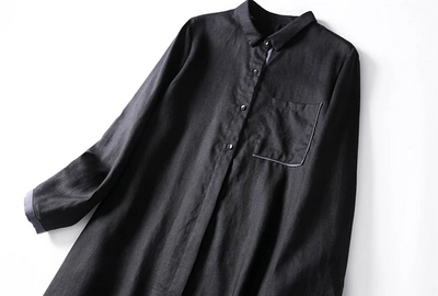 ロングシーズンに活躍可能なシャツワンピース　ロングシャツ　リネン100％ 210403-3