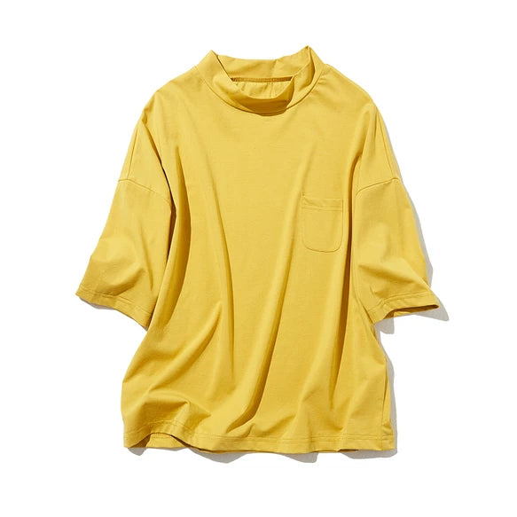 気付けば手に取る　コットンカットソー  ボトルネック7分袖Tシャツ　カットソー 220601