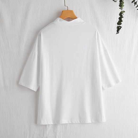 気付けば手に取る　コットンカットソー  ボトルネック7分袖Tシャツ　カットソー 220601