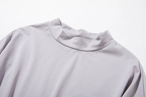 気付けば手に取る　コットンカットソー  ボトルネック7分袖Tシャツ　カットソー 220601