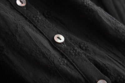 特別感を醸し出す　刺繍生地　ロングシャツワンピース　コットン100％　ブラック190603