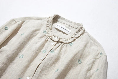 「夏の福袋」 お得な2点セット　刺繍リネンシャツ＋リネンパンツ　220506-1　　220609-1