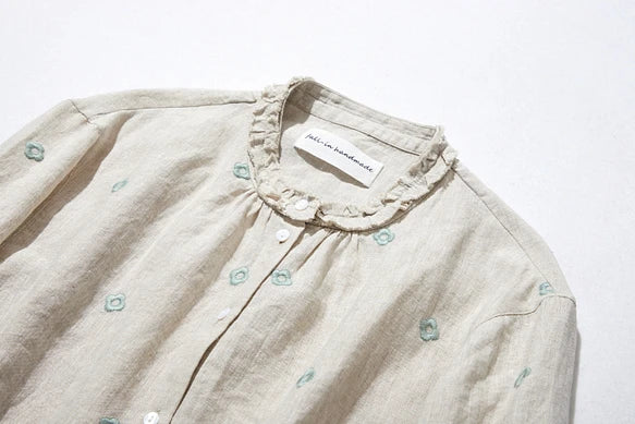 「夏の福袋」 お得な2点セット　刺繍リネンシャツ＋リネンパンツ　220506-1　　220609-1