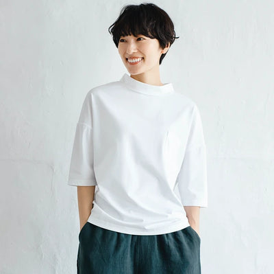 気付けば手に取る　コットンカットソー  ボトルネック7分袖Tシャツ　カットソー 220601